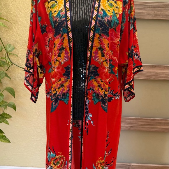 Flying Tomato Red and Multicolor Kimono 100% Rayon - Gorgeous ♥️ - Picture 6 of 6